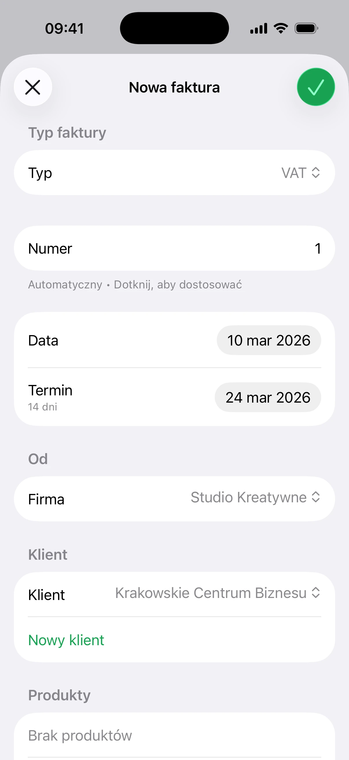 Tworzenie faktury w Invoice.app