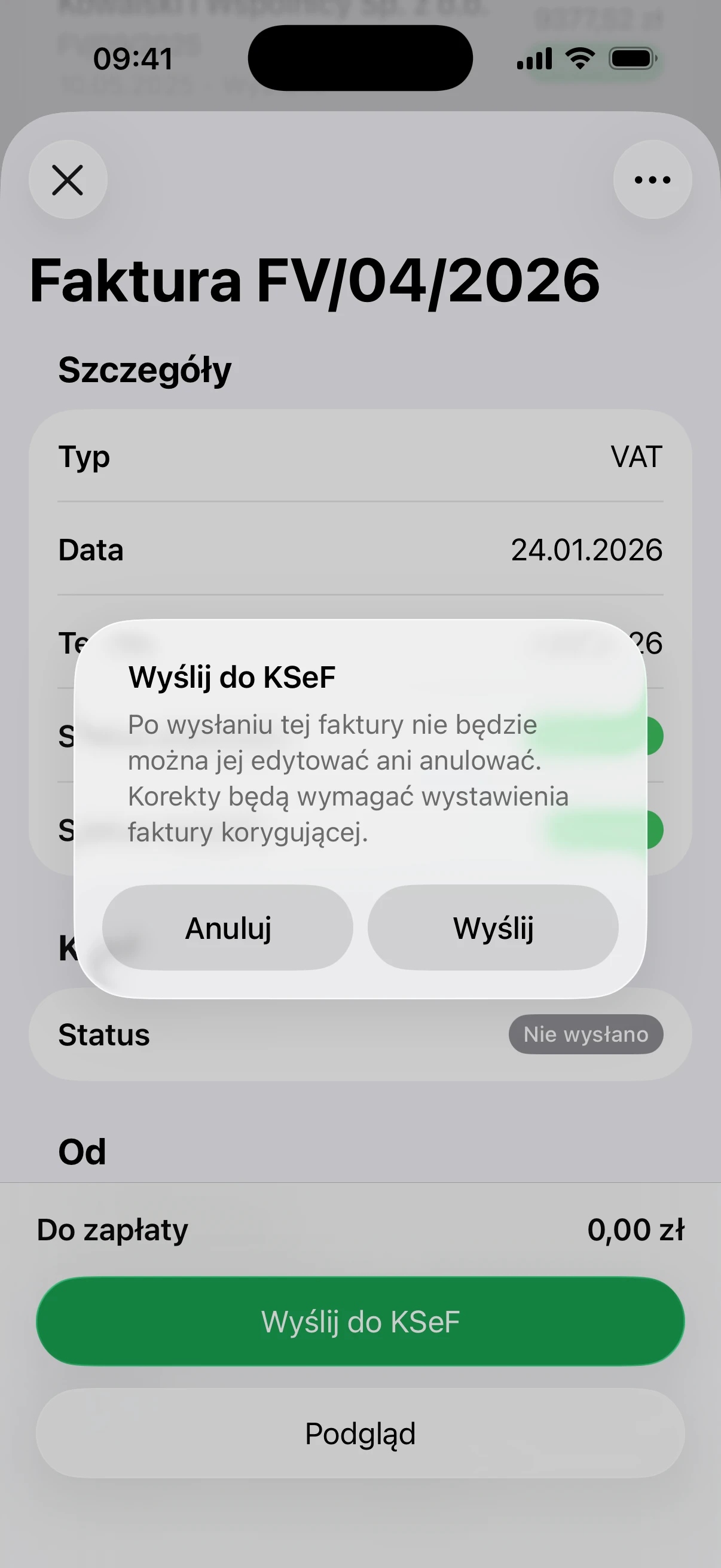 Wysyłanie faktury do KSeF w Invoice.app