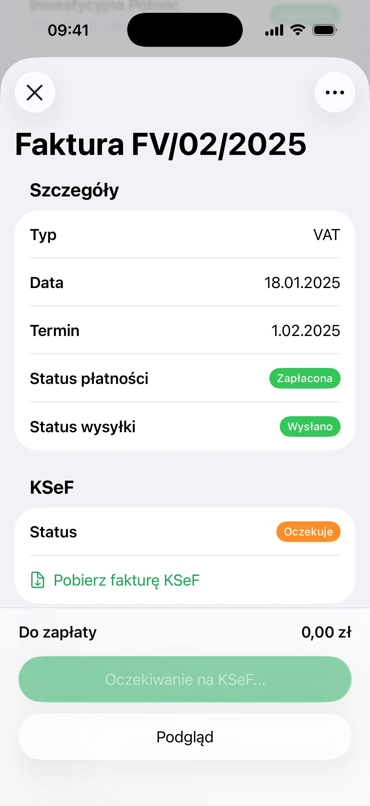 Statusy faktur KSeF w Invoice.app