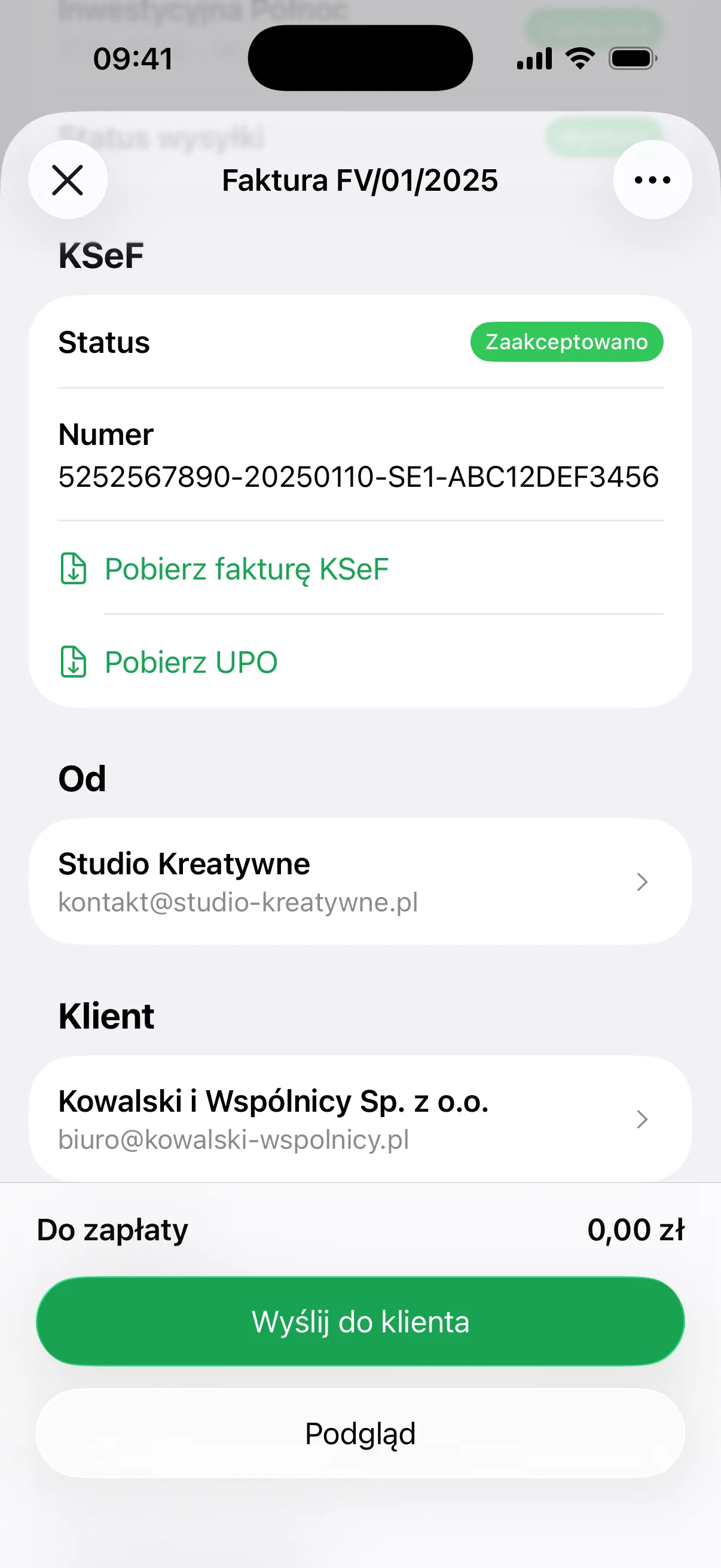 Pobieranie UPO z sekcji KSeF w Invoice.app